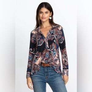 Johnny Was Fall Paisley Long Sleeve Swing Polo Size XXL Boho Bamboo Women’s